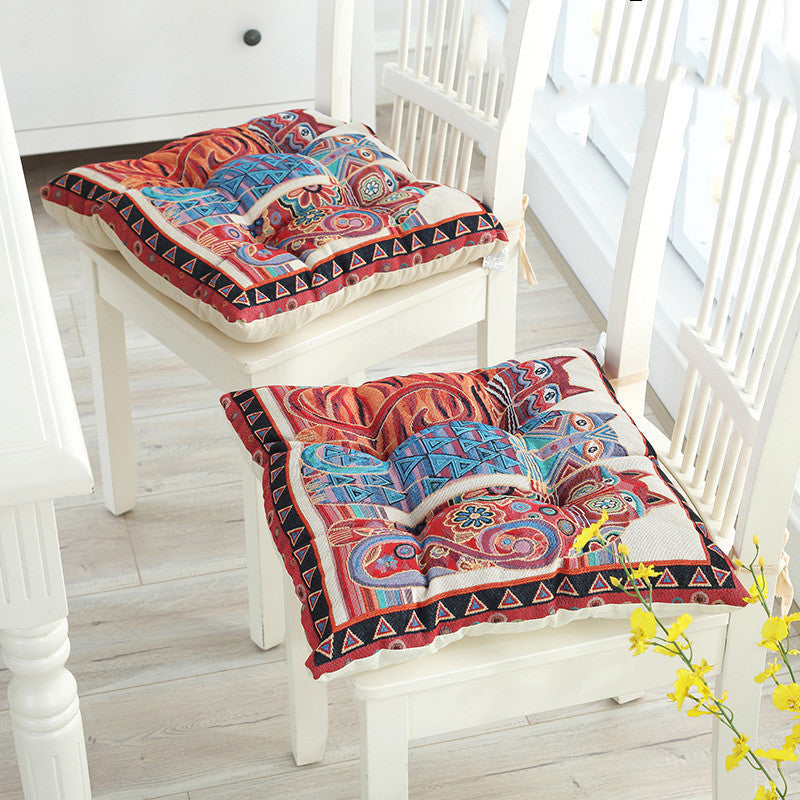 HKM-176211 Wear-Resistant Corduroy Chair Cushion - 43x43cm with Straps, Various Designs Available