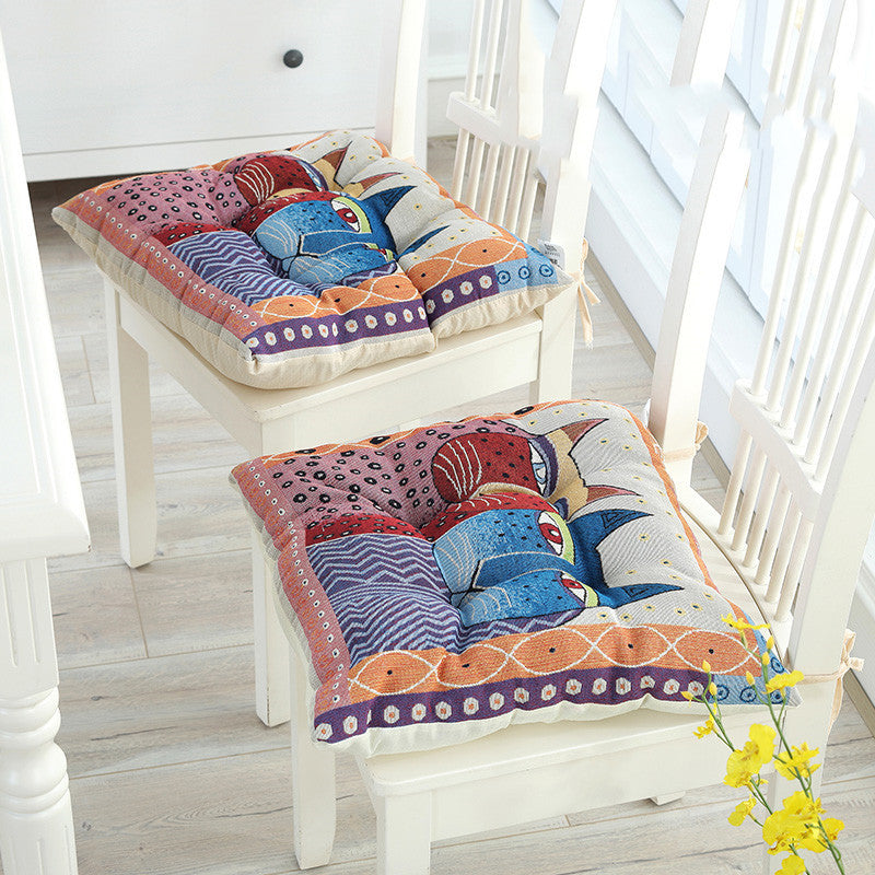 HKM-176211 Wear-Resistant Corduroy Chair Cushion - 43x43cm with Straps, Various Designs Available