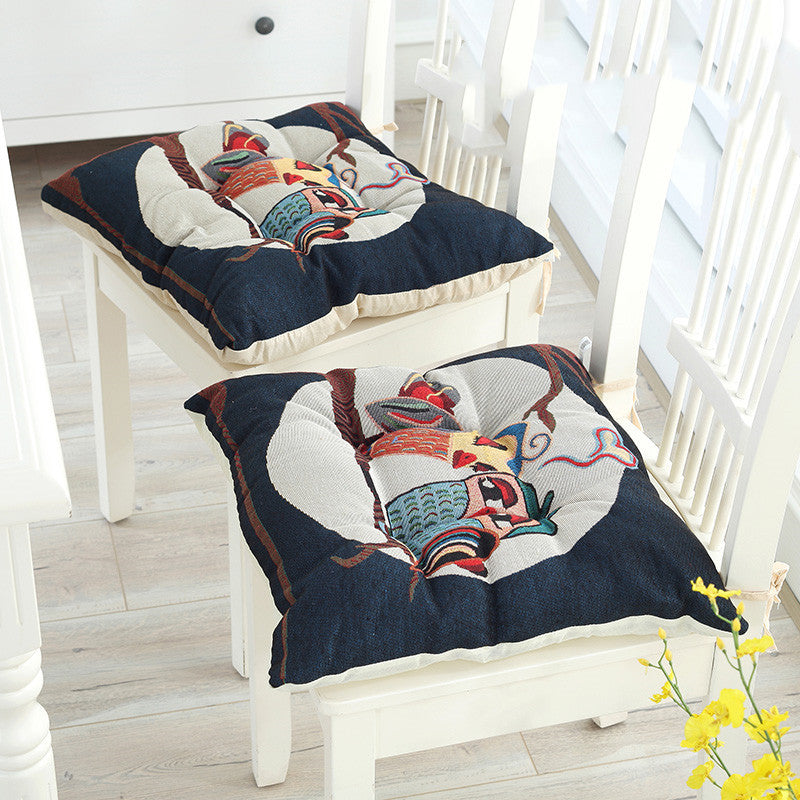 HKM-176211 Wear-Resistant Corduroy Chair Cushion - 43x43cm with Straps, Various Designs Available