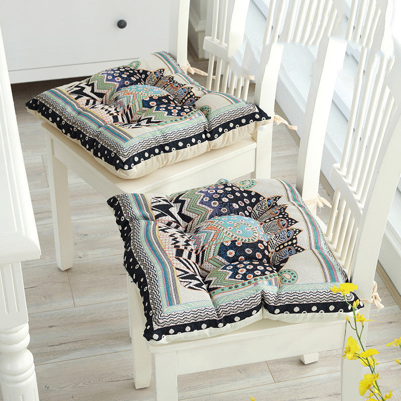 HKM-176211 Wear-Resistant Corduroy Chair Cushion - 43x43cm with Straps, Various Designs Available
