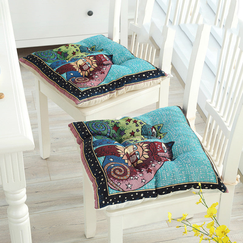 HKM-176211 Wear-Resistant Corduroy Chair Cushion - 43x43cm with Straps, Various Designs Available