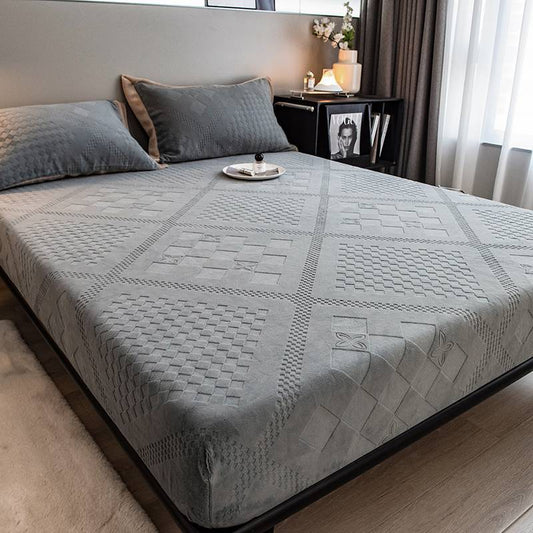 HKM-176467 Geometric Pattern Milk Velvet Jacquard Bed Sheet with Pillowcases in Various Colors and Sizes