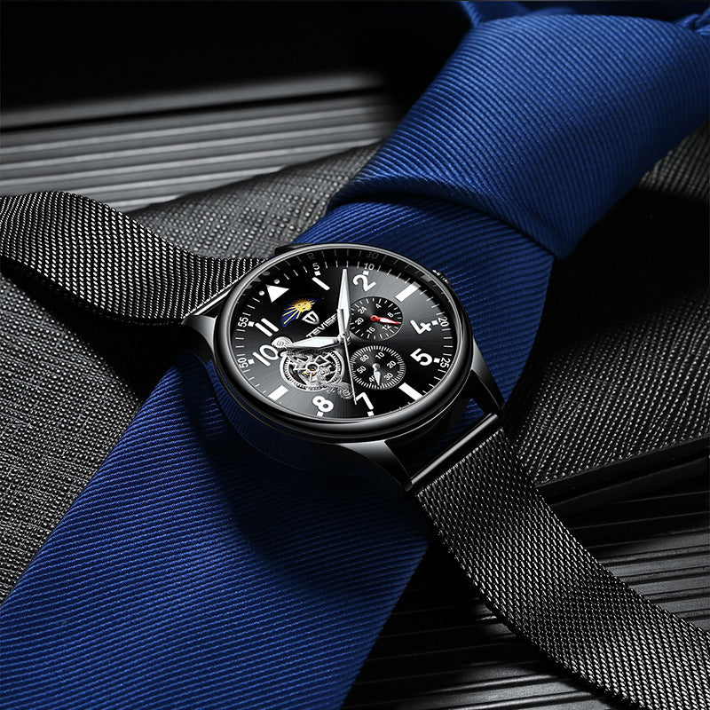 HKM-176659 Men's Mechanical Watch with Waterproof, Luminous Features and Moon Phase Indication