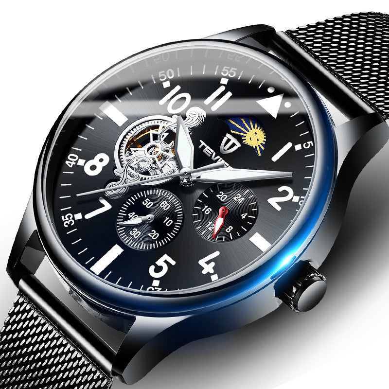 HKM-176659 Men's Mechanical Watch with Waterproof, Luminous Features and Moon Phase Indication