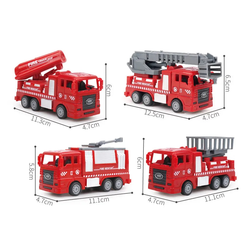 HKM-177107 Pull Back Fire Engine Car Toy Set for Kids - Diecast Engineering Trucks