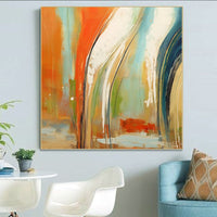 HKM-177235 Handmade Canvas Oil Painting - Modern Orange Abstract Wall Art for Home Decor