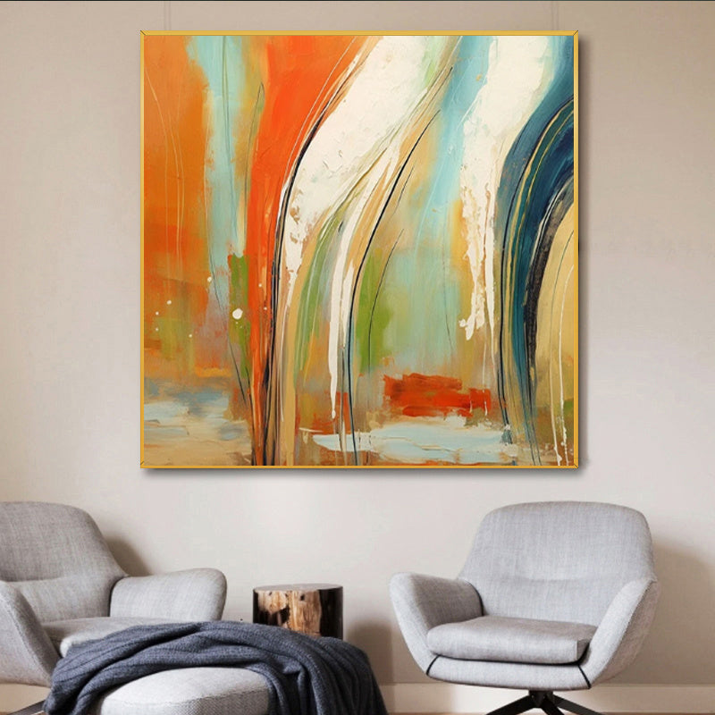 HKM-177235 Handmade Canvas Oil Painting - Modern Orange Abstract Wall Art for Home Decor