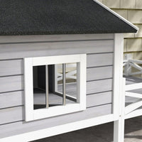 HKM-177299 Grey Dog House with Porch for Small to Medium Breeds, Weatherproof Wood Construction