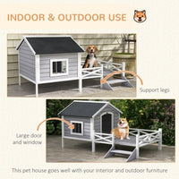 HKM-177299 Grey Dog House with Porch for Small to Medium Breeds, Weatherproof Wood Construction