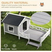 HKM-177299 Grey Dog House with Porch for Small to Medium Breeds, Weatherproof Wood Construction