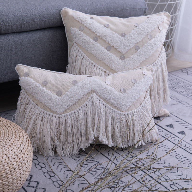 HKM-177427 Bohemian Stripe Cushion Cover with Tassels, Decorative Pillowcase for Home, Bed, Sofa, Car - 45x45cm, 30x50cm