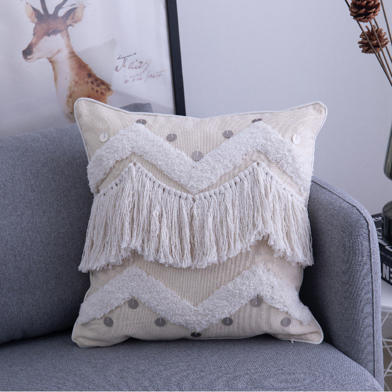 HKM-177427 Bohemian Stripe Cushion Cover with Tassels, Decorative Pillowcase for Home, Bed, Sofa, Car - 45x45cm, 30x50cm