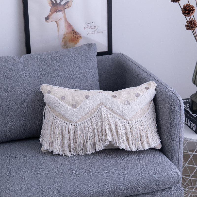HKM-177427 Bohemian Stripe Cushion Cover with Tassels, Decorative Pillowcase for Home, Bed, Sofa, Car - 45x45cm, 30x50cm