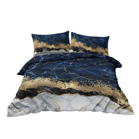 HKM-177619 Chic White Marble and Navy Blue Duvet Cover Set with Pillowcases - Soft Microfiber, Breathable Design