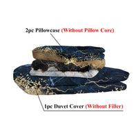 HKM-177619 Chic White Marble and Navy Blue Duvet Cover Set with Pillowcases - Soft Microfiber, Breathable Design