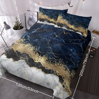 HKM-177619 Chic White Marble and Navy Blue Duvet Cover Set with Pillowcases - Soft Microfiber, Breathable Design
