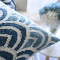 HKM-177683 Blue and White Porcelain Embroidered Geometric Design Waist Pillowcase