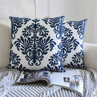 HKM-177683 Blue and White Porcelain Embroidered Geometric Design Waist Pillowcase