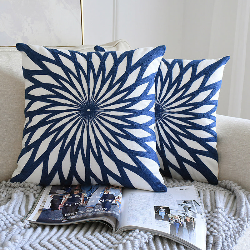 HKM-177683 Blue and White Porcelain Embroidered Geometric Design Waist Pillowcase