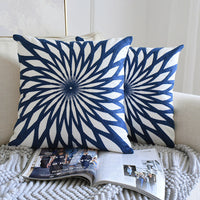 HKM-177683 Blue and White Porcelain Embroidered Geometric Design Waist Pillowcase