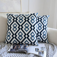 HKM-177683 Blue and White Porcelain Embroidered Geometric Design Waist Pillowcase