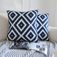HKM-177683 Blue and White Porcelain Embroidered Geometric Design Waist Pillowcase