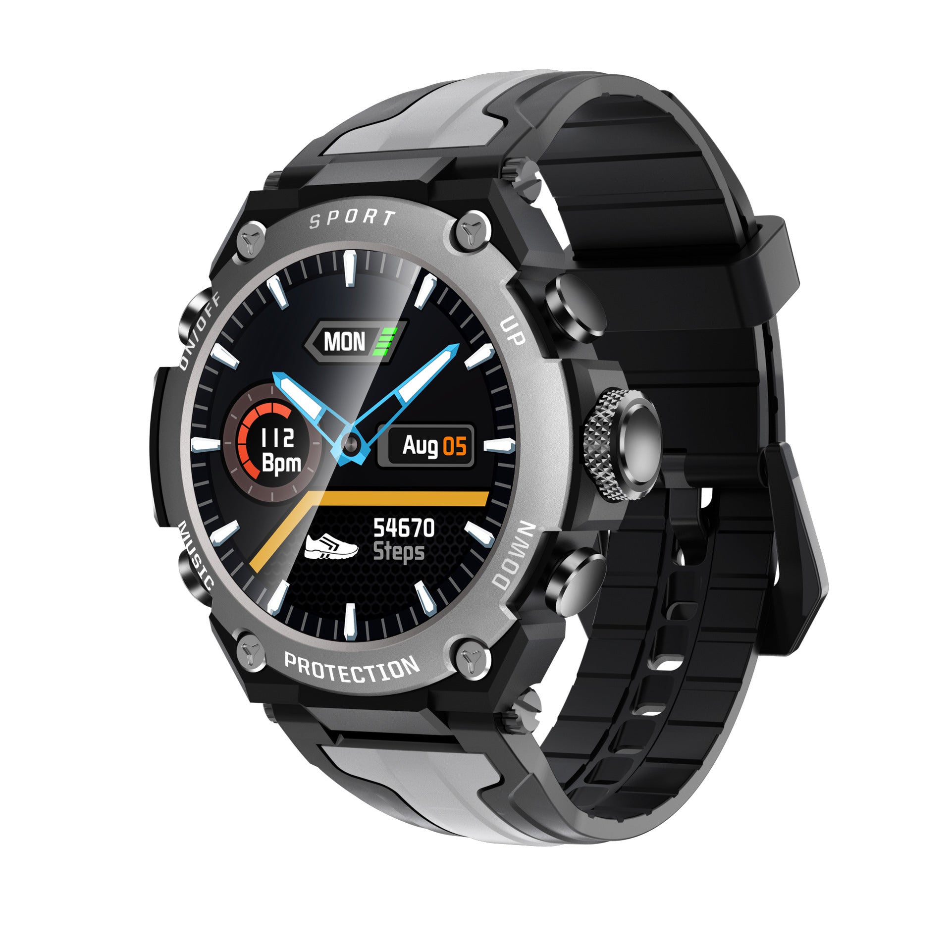 HKM-177811 Bluetooth Music Smartwatch with Heart Rate Monitor and Fitness Tracking - 1.3-inch TFT Display, Multi-Language Support, Step Counting, and Smart Reminders