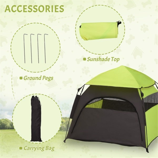 HKM-177811 Pet Camping Tent for Large Dogs, Lightweight with Carrying Bag and Ground Pegs, Dark Gray/Green, Easy Setup