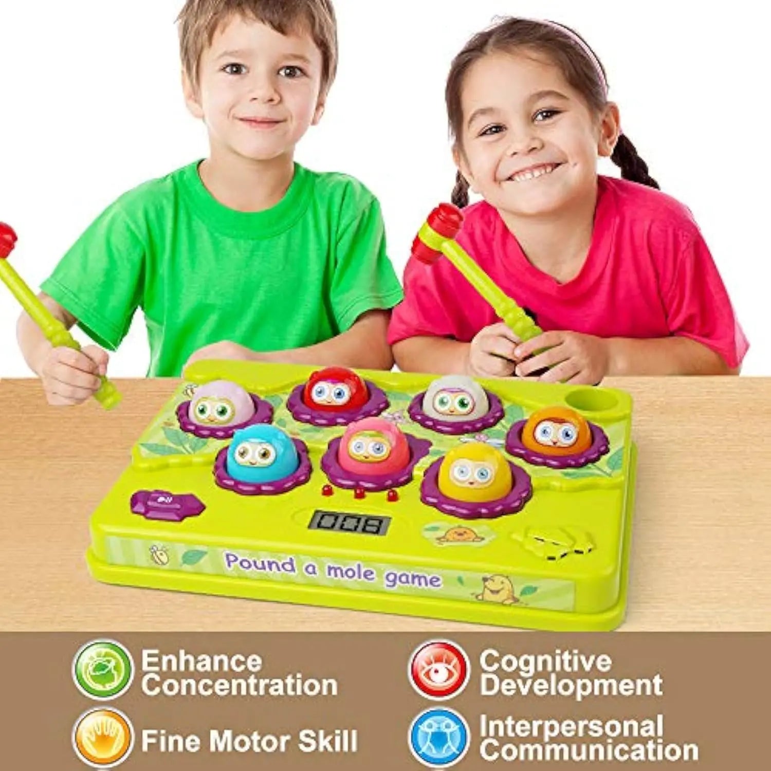 HKM-178259 Interactive Whack-a-Mole Counting Game with 2 Soft Hammers for Kids