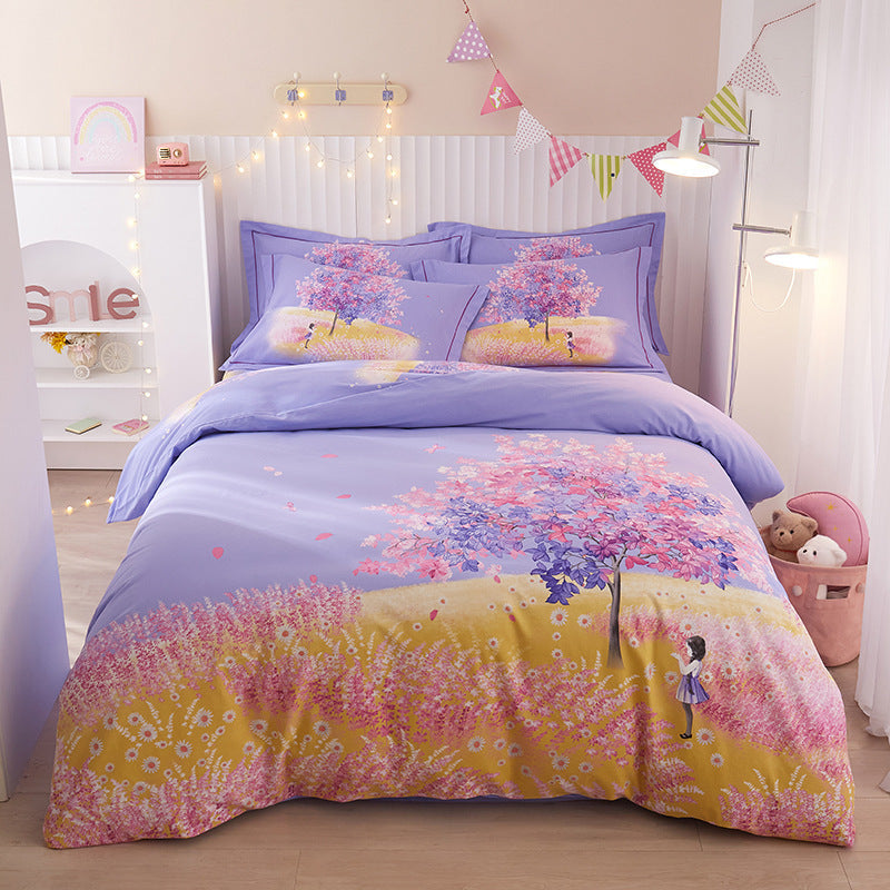 HKM-178451 Floral Pattern All-Cotton Four-Piece Quilt Cover Set in Multiple Sizes