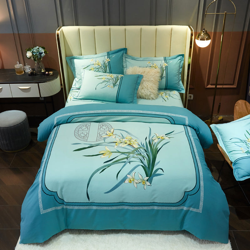 HKM-178451 Floral Pattern All-Cotton Four-Piece Quilt Cover Set in Multiple Sizes