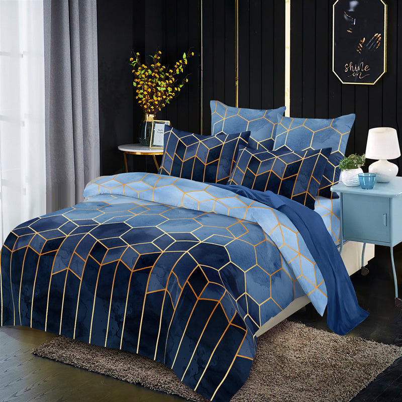HKM-178451 Three-Piece Modern Geometric Floral Bed Set in Polyester Fiber