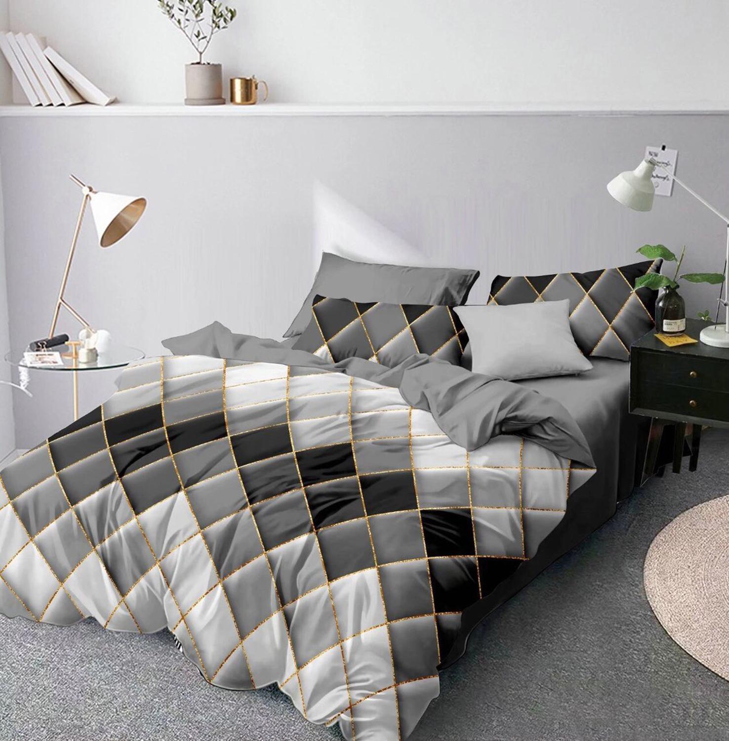 HKM-178451 Three-Piece Modern Geometric Floral Bed Set in Polyester Fiber