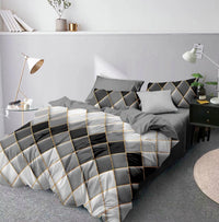 HKM-178451 Three-Piece Modern Geometric Floral Bed Set in Polyester Fiber
