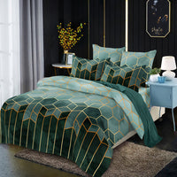 HKM-178451 Three-Piece Modern Geometric Floral Bed Set in Polyester Fiber