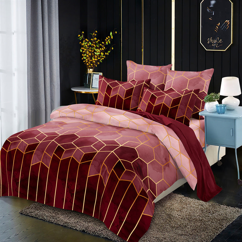 HKM-178451 Three-Piece Modern Geometric Floral Bed Set in Polyester Fiber