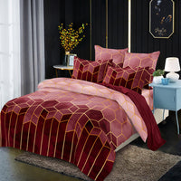 HKM-178451 Three-Piece Modern Geometric Floral Bed Set in Polyester Fiber
