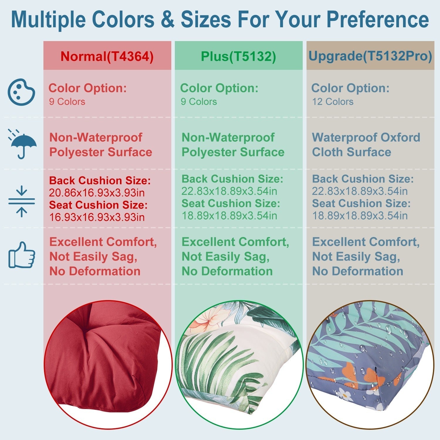 HKM-178835 Waterproof Rocking Chair Cushion Set - Upper & Lower Back Support, Non-Slip Ties, Oxford Cloth, Polyester Filling, Comfortable for Indoor & Outdoor Use