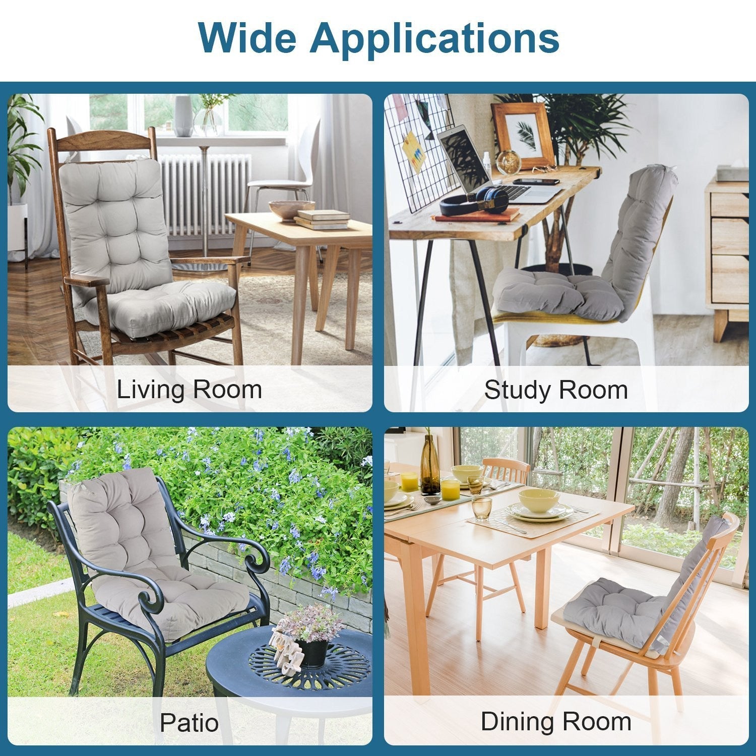 HKM-178835 Waterproof Rocking Chair Cushion Set - Upper & Lower Back Support, Non-Slip Ties, Oxford Cloth, Polyester Filling, Comfortable for Indoor & Outdoor Use