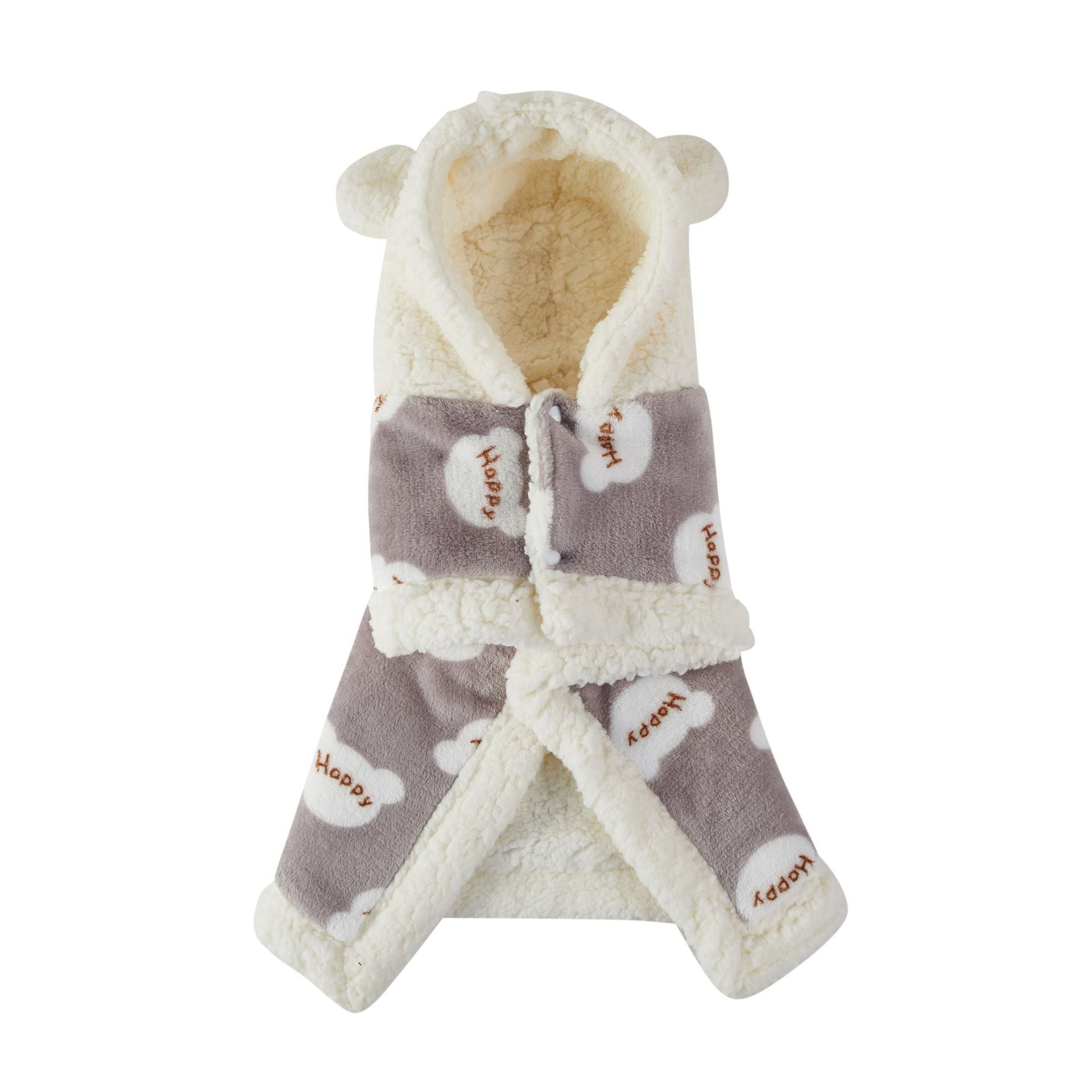 HKM-178963 Cozy Flannel Hooded Pajamas for Pets in White, Gray, and Pink