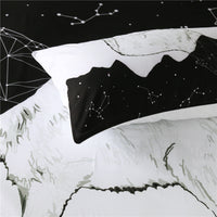 HKM-179219 Three-Piece Black and White Printed Bed Linen Set with Duvet Cover
