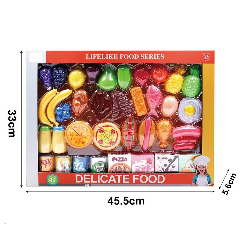 KTX-179283 Kids Educational Kitchen Toy Set - 40PC Pretend Play Cutting Food with Fruits, Ages 2-7, Plastic