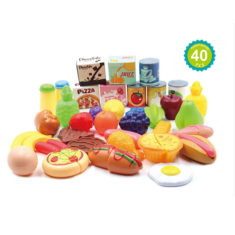 KTX-179283 Kids Educational Kitchen Toy Set - 40PC Pretend Play Cutting Food with Fruits, Ages 2-7, Plastic
