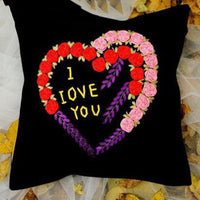 HKM-179411 Navy Blue Flannel Cross Stitch Kit - Plants and Flowers Throw Pillow