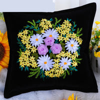 HKM-179411 Navy Blue Flannel Cross Stitch Kit - Plants and Flowers Throw Pillow