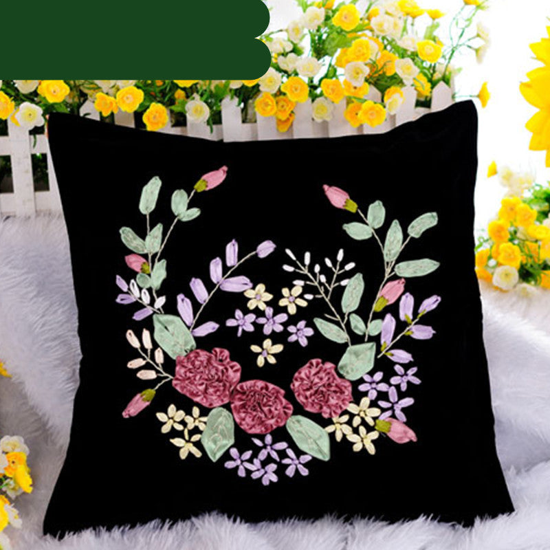 HKM-179411 Navy Blue Flannel Cross Stitch Kit - Plants and Flowers Throw Pillow