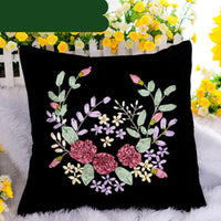HKM-179411 Navy Blue Flannel Cross Stitch Kit - Plants and Flowers Throw Pillow