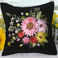 HKM-179411 Navy Blue Flannel Cross Stitch Kit - Plants and Flowers Throw Pillow