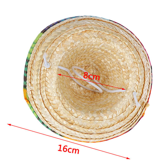 HKM-180243 Adjustable Khaki Straw Pet Party Festive Hat with Wide Eaves and Dome Top