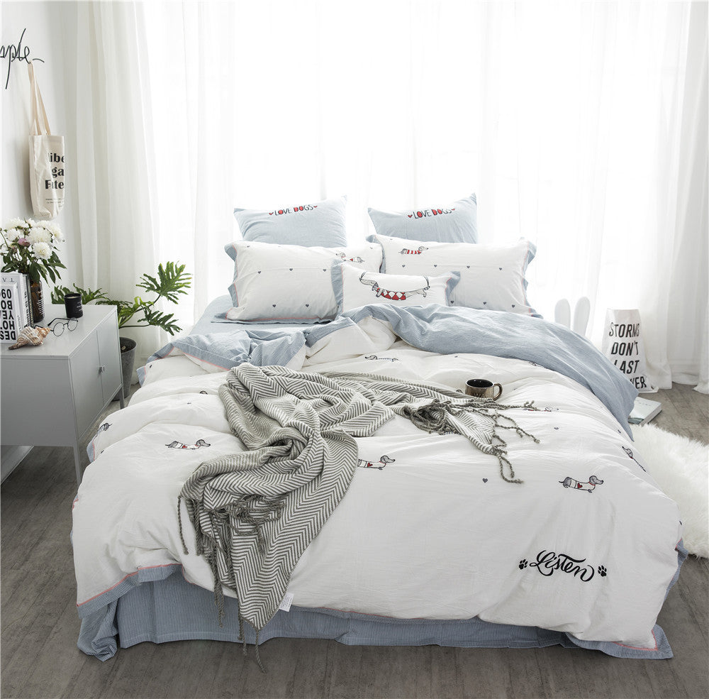HKM-180435 Washed Cotton 4-Piece Set with Reactive Dyeing and Embroidery Details